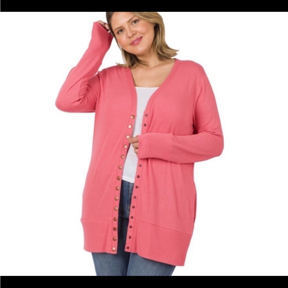 ZENANA
Long Sleeve Snap Button V-neck Sweater Cardigan - Picture 6 of 12